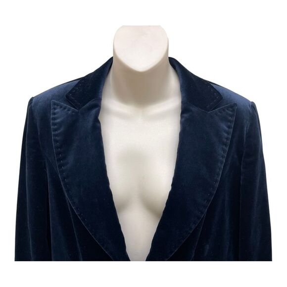 INC Navy Blue Velvet Blazer Sz M Lined Collar Classic Polished Elegant Feminine - Picture 2 of 7